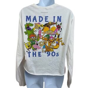 Nickelodeon Crop Shirt Sz M Made In The 90's White Sponge Bob Rugrats Tee Top